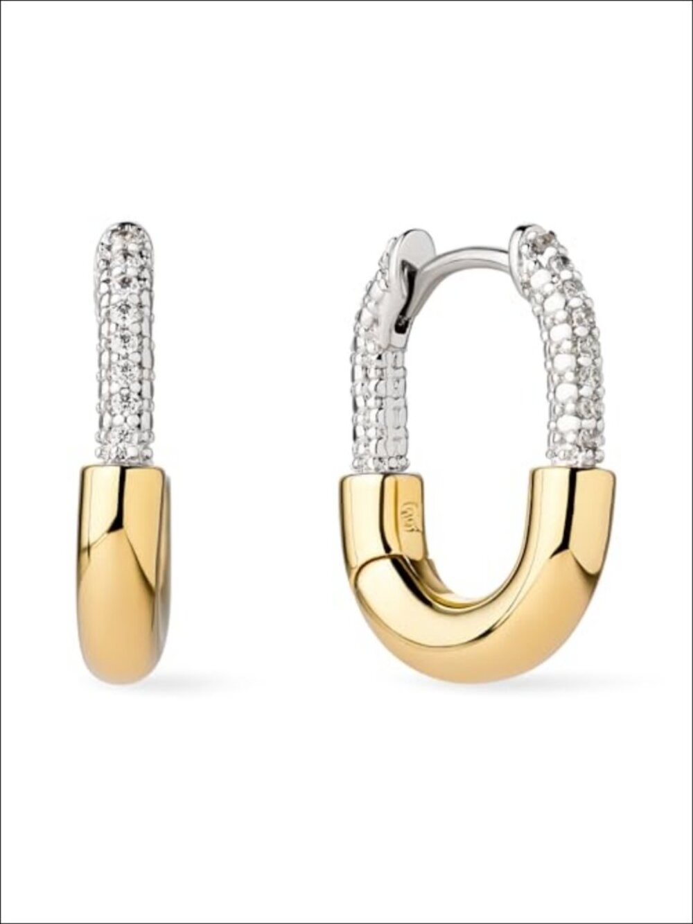 14K Gold Rhodium Plated Rectangle Link Hoop Earrings Hypoallergenic